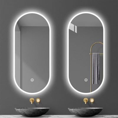Lentes de prata Controle de toque de material LED Retalho Espelho de sala de batida para casa de banho