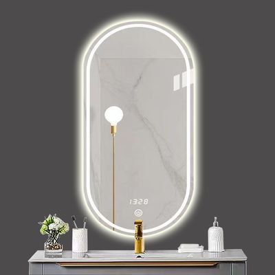 Lentes de prata Controle de toque de material LED Retalho Espelho de sala de batida para casa de banho