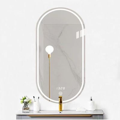 Lentes de prata Controle de toque de material LED Retalho Espelho de sala de batida para casa de banho