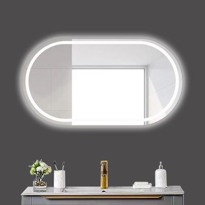 Lentes de prata Controle de toque de material LED Retalho Espelho de sala de batida para casa de banho