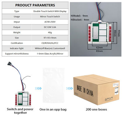 DC12V 5A 60W Display de temperatura do tempo Desfocador Luz LED Espelho Sensor de toque Switch dimmer Stepless