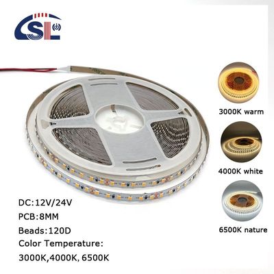 Residencial Slim DC12V SMD2835 Electroplate PCB 120Ds 5mm Ra 80 3000K LED Light Strip
