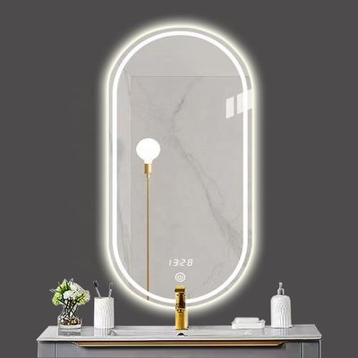 Smart LED Banheiro Vanity Mirror com banheiro de banho oval e luzes luminosas em prata