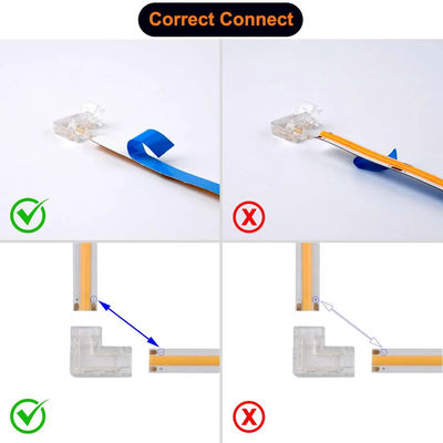 90 graus de forma de cristal L para conector de tira LED COB sem costura 2/3pin 5/8/10mm