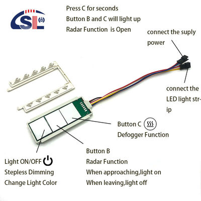 Customizavel 12V/24V 5A 60W/120W Rader PIR Sensor de movimento Switch de luz LED Fonte de luz 1NO/1NC Switch Combinação de banheiro