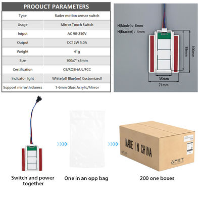 Customizavel 12V/24V 5A 60W/120W Rader PIR Sensor de movimento Switch de luz LED Fonte de luz 1NO/1NC Switch Combinação de banheiro