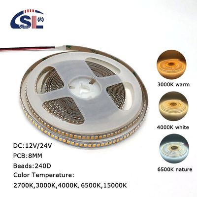 DC12V 24V SMD2835 Electroplate PCB 240Ds 8mm Ra 80 4000K LED Light Strip para residência