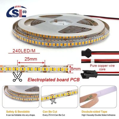DC12V 24V SMD2835 Electroplate PCB 240Ds 8mm Ra 80 4000K LED Light Strip para residência