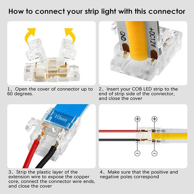 Conectores de tira LED IP20 COB à prova d'água para 8 mm 10 mm de tira para tira de plástico em forma de L