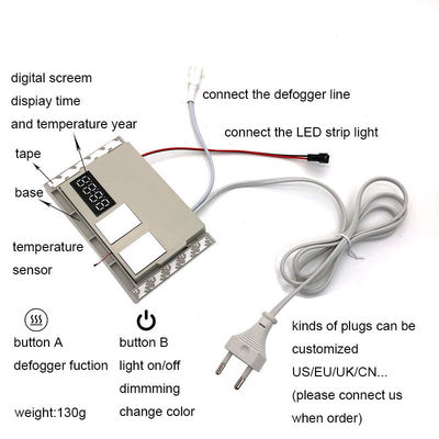 60W Mini Smart Mirror Touch LED Light Switch com Defogger DC12V Tempo e Display de Temperatura