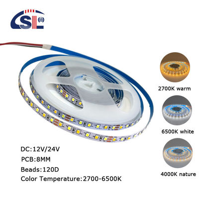 115lm/w 3000K-6500K Ra80 DC12V 120D 8mm LED Light Strips para Banheiro Vanities Espelhos