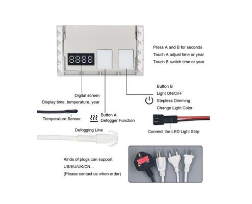 Controle do sensor de toque LED de uma única/três cores com display de tempo e temperatura 12W/24W/36W