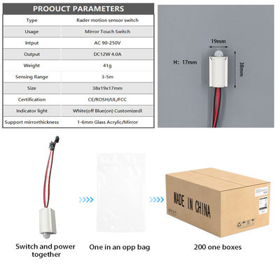 LED Light Door Cabinet Sensor Switch DC 12V 3A/5A para 1-6mm Mercury Mirror Sensing Range