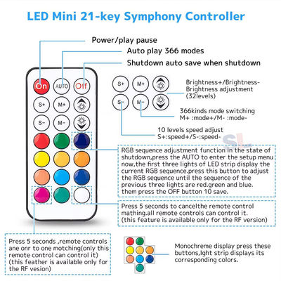 120lm/w Suporte IC Tipo 12V 21Keys RF Remote Digital LED Controller para WS2811 WS2812