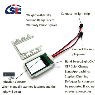 Interruptor de sensores classificado IP24 para espelhos inteligentes, digitalização manual de 3-5 cm Faixa de detecção DC12V
