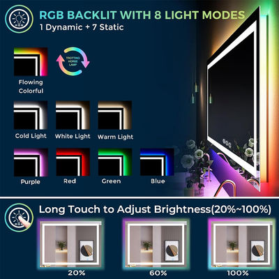 Sensor de toque 103g DC 12V 5A 60W Defogger Pad Mirror RGB Led Stepless Dimming Switch de controle de três botões