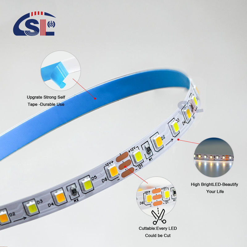 120LEDs/m 3000k 4000k 6500k CCT Board 8mm SMD2835 Led Strip Light para decoração exterior e interior
