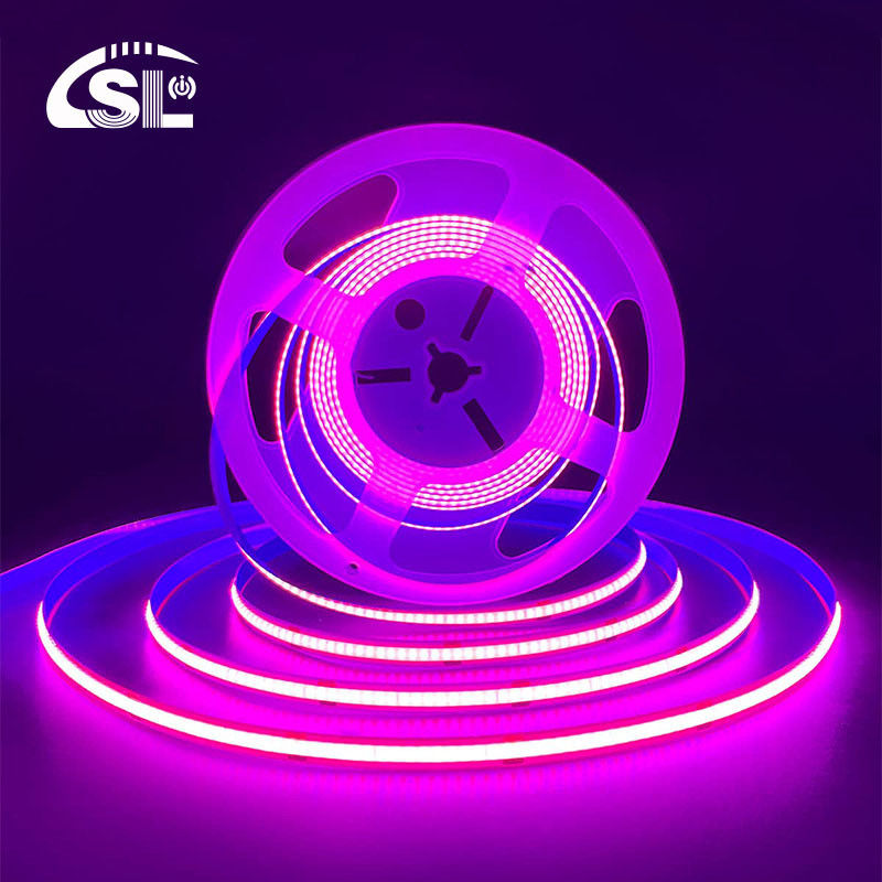 Alto brilho COB LED Strip Light CE RoHs IP20 Ra90 8mm Largura 12V 24V 320Leds Rosa