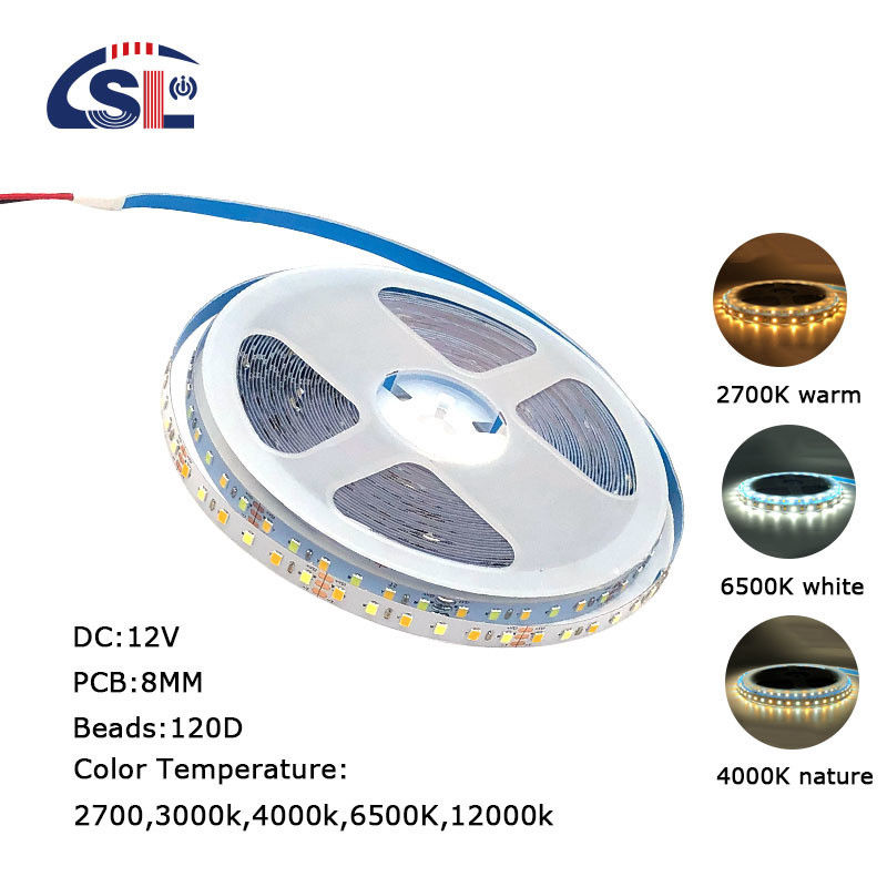 12V 8mm 120 leds SMD2835 LED Strip Light com painel CCT de dois lados