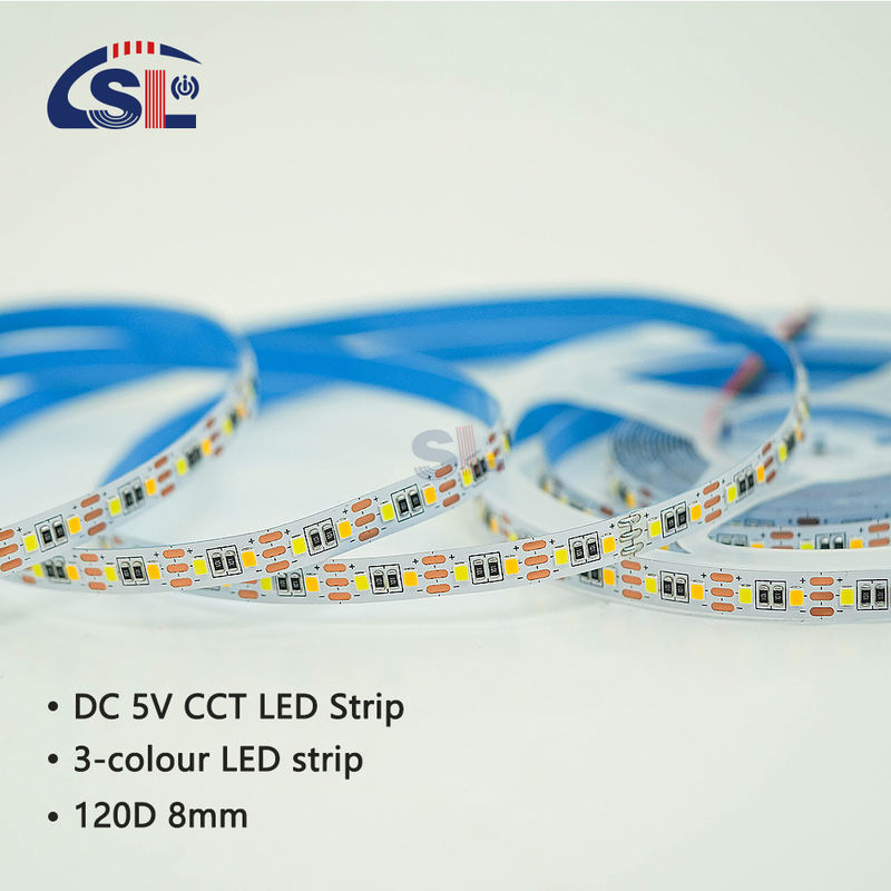 Temperatura de cor ajustável Luz de tira LED 120 LEDs/m Dual Color 8MM Não impermeável
