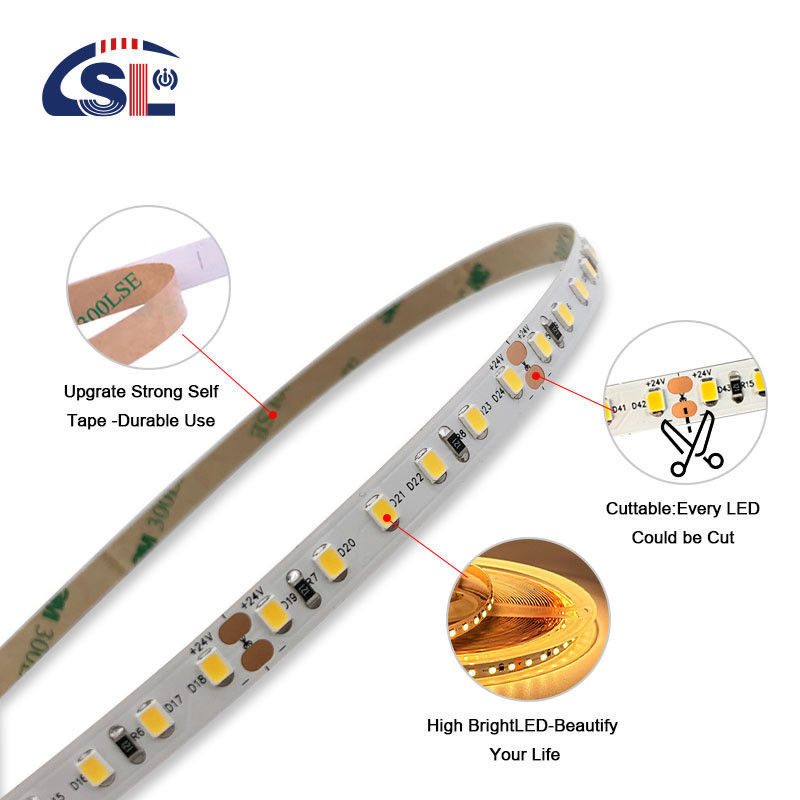 IP20 2835 SMD Lâmpada de tira LED de cor única 120 Led 12V 24V 8W Baixa Tensão 3M para espelho
