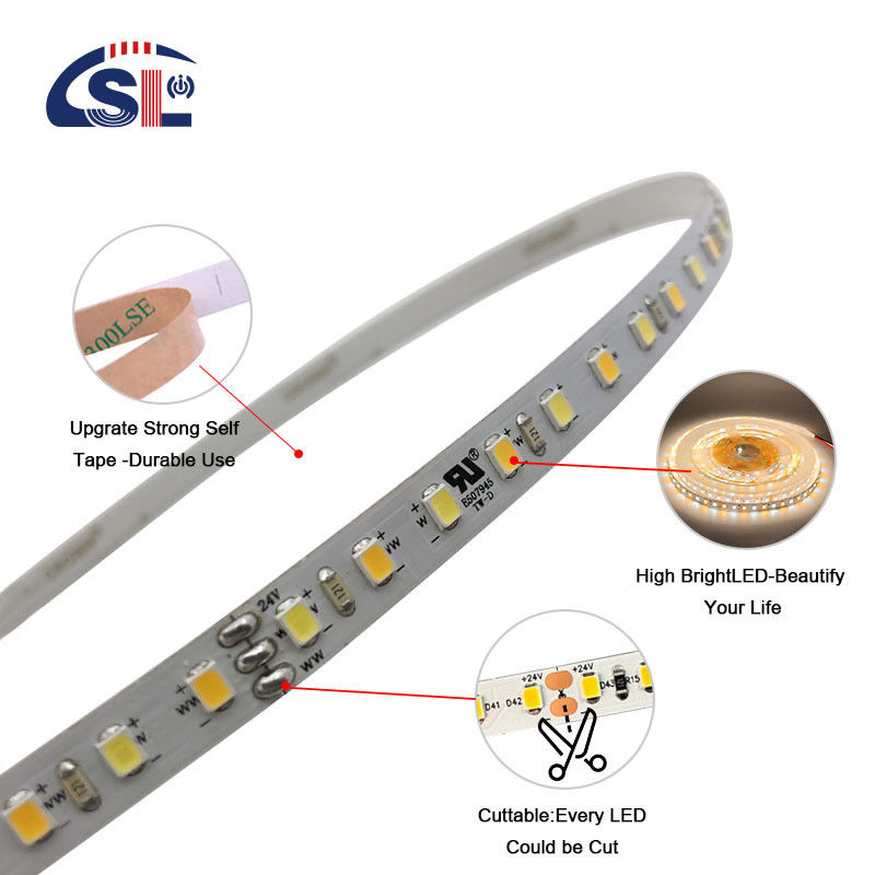 Baixa Voltagem 3M Dual Color LED Strip Light 3000k 6500k 120 Led 12V 24V 8W para Espelho