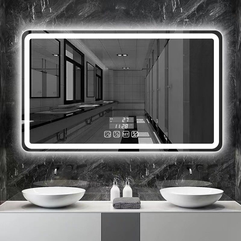 Hotel Casa decoração de banheiro Espelhos de banho grandes ovais com tela sensível ao toque e luzes LED