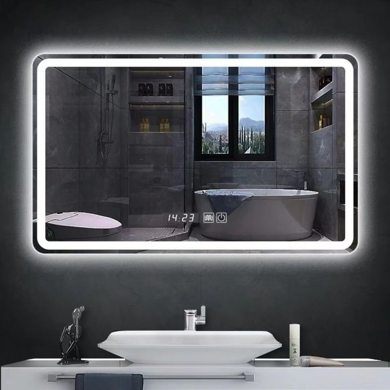 Espelho de banheiro LED montado na parede quadrada com luzes 3000-6000K Dimming Anti-Fog